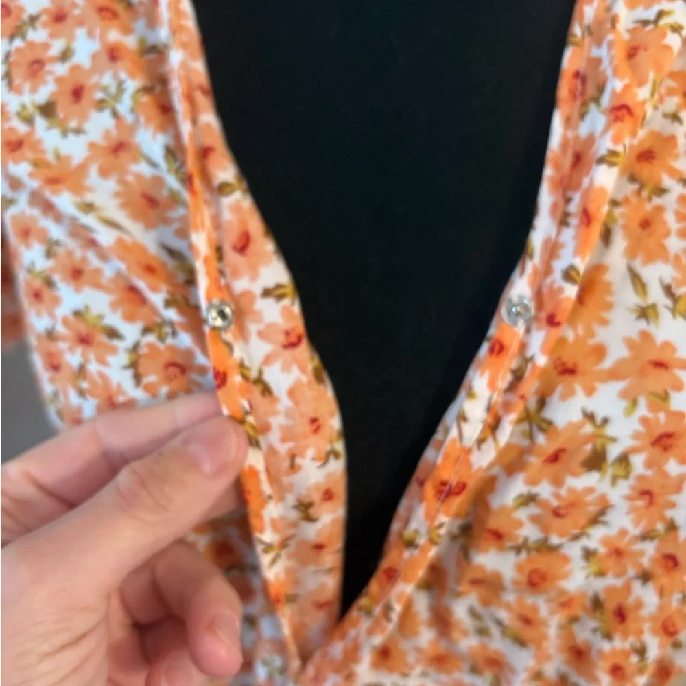 Orange Ruffled Wrap Midi Dress with Flutter Sleeves - Picture 5 of 5